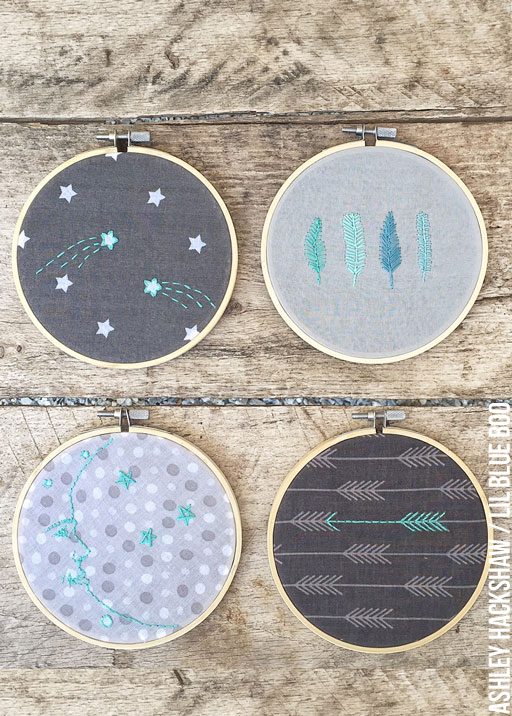 How To Make Embroidery Hoops Wall Art - Feathers, Arrows, Star patterns 