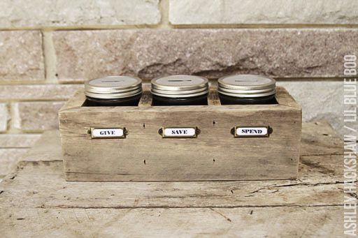 save spend give labels - DIY MASON COIN JAR/ PIGGY BANK