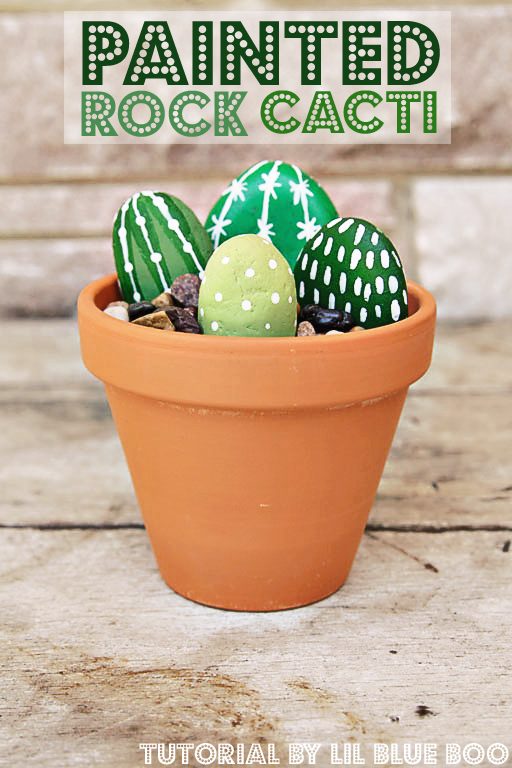 DIY Painted Rock Cactus Plants - Garden Craft with Painted Rocks 