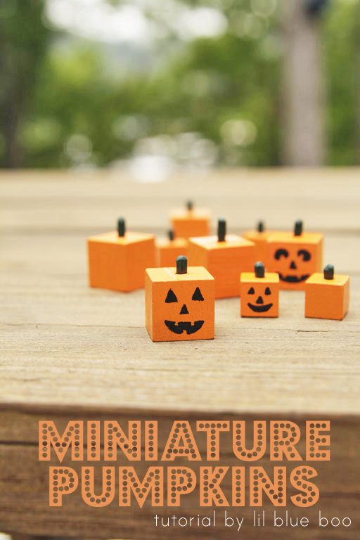 How to make miniature pumpkins - Halloween craft - square wood pumpkins 