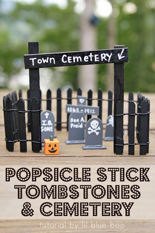 How to M\make these miniature popsicle stick tombstones and cemetery for a fun Halloween tablescape or fairy village addition 