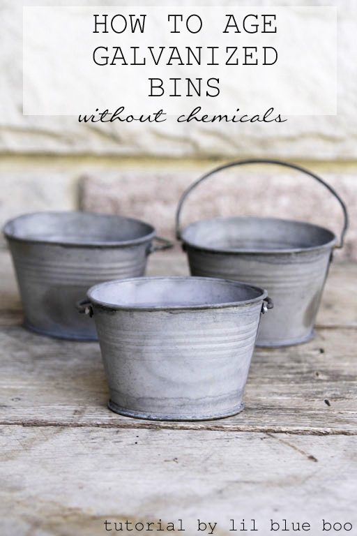 How to distress Galvanized Metal Bins and buckets - instantly age tin without harsh chemicals 