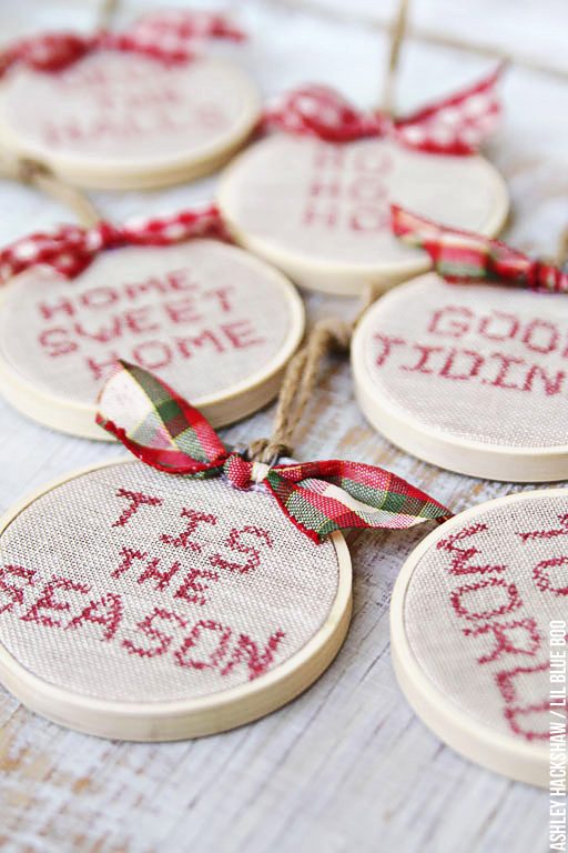 Faux Cross Stitch Hoop Ornaments - Ashley Hackshaw / Lil Blue Boo