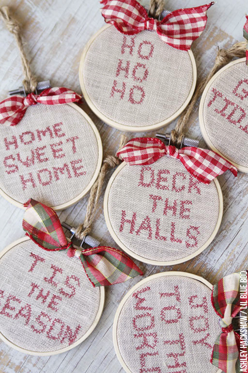 Faux Cross Stitch Hoop Ornaments - Ashley Hackshaw / Lil Blue Boo