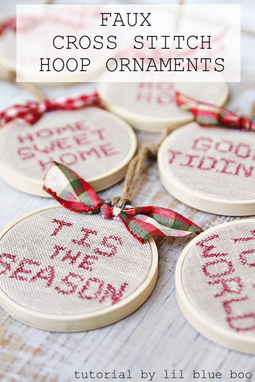 Faux Cross Stitch Hoop Ornaments - Dream Tree Challenge 2016 - Handmade Ornament Ideas 