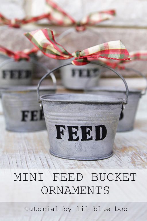 DIY Rustic Christmas Ornaments Ideas - Use small galvanized buckets for tiny feed bucket ornaments - Rustic Farm and Farmhouse Christmas Theme 