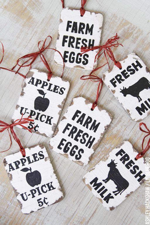 Vintage Inspired Farm Sign Ornaments - how to make vintage signs wood