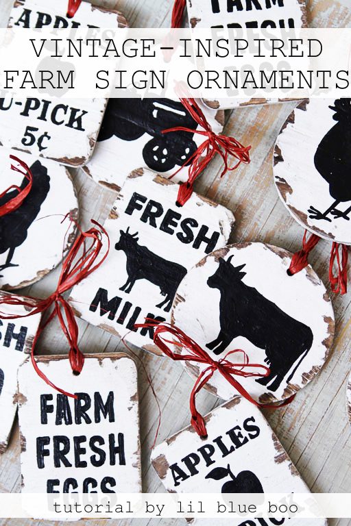 How to paint vintage inspired farm sign ornaments with free image download - Rustic Christmas Decor 