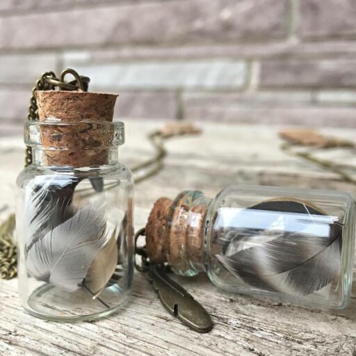 Feather Necklace on Etsy Handmade - Tiny Terrarium Jar necklace