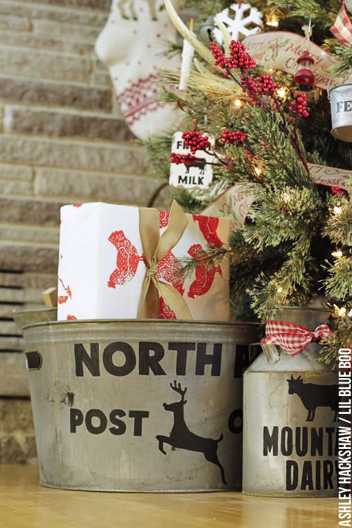 Rustic Christmas Decorating Ideas - North Pole Post Office and Dairy Can 