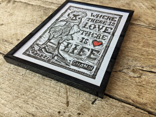 Etsy Print - Where There is Love There is Life - Block Print - Chicken Art and Love quote - Home decor handmade - Lino cut 