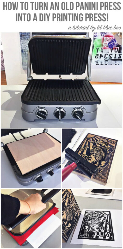 How to Make a DIY Printing Press from a Panini Press - How to make a simple DIY Printing Press to block print and linoleum cut print. 