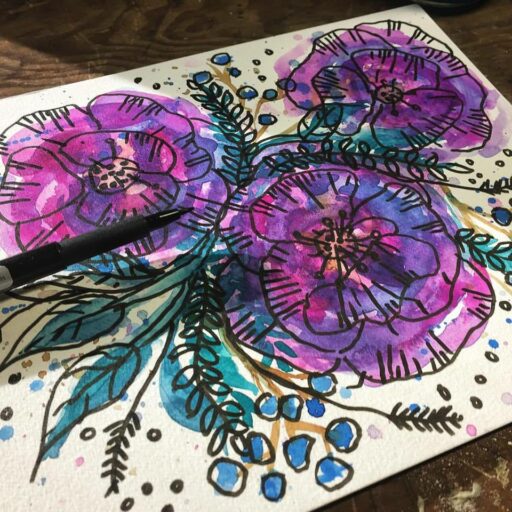 Floral watercolor and floral illustration - #2017paintingaday - Painting by Ashley Hackshaw / Lil Blue Boo