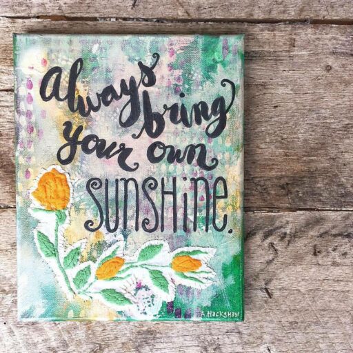 Daily Paintings for 2017 - Layered painting technique with vintage embroidery stitched onto canvas #2017paintingaday - Ashley Hackshaw / @lilblueboo