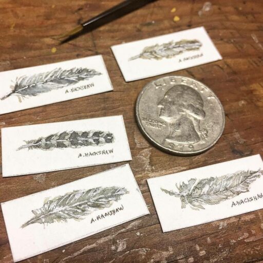 Tiny Feather Paintings - Week 3 Painting a Day 365 Project - Ashley Hackshaw 