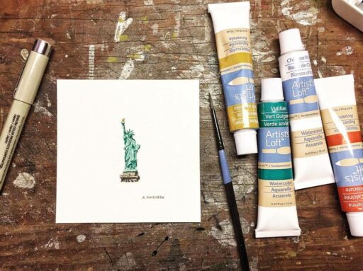 Daily Painting - Tiny Statue of Liberty - Watercolor - Tiny Miniature Painting 