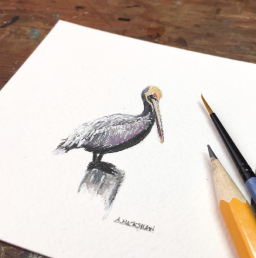 Tiny Painting - Pelican - Watercolor