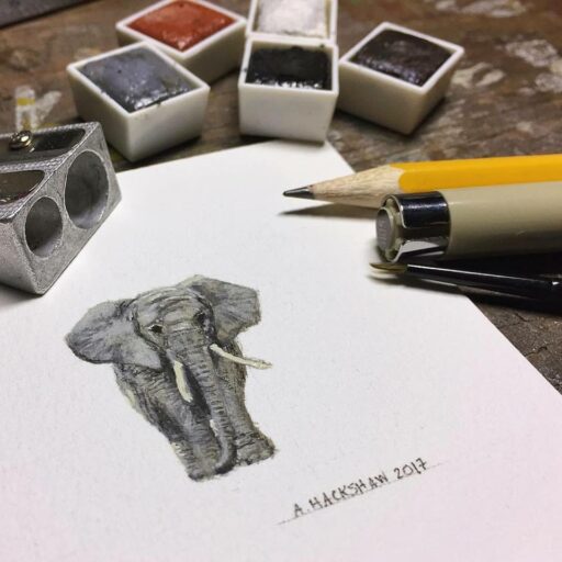 Tiny Painting - Elephant - Watercolor