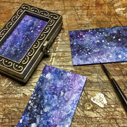 Tiny Paintings in lockets - Galaxies - Watercolor