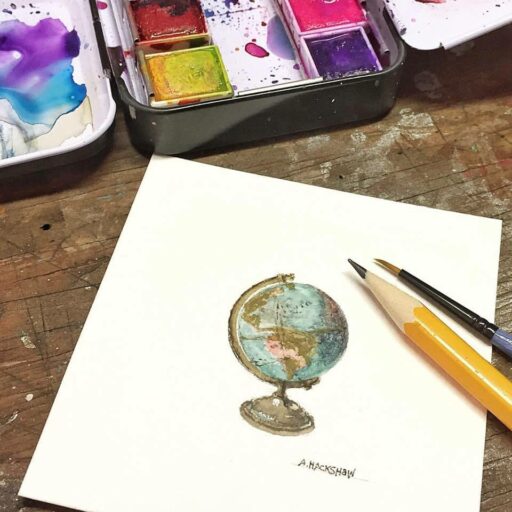 Tiny Globe Watercolor Painting - Tiny Painting - 365 Project