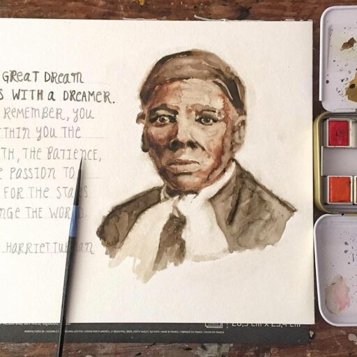 Daily Painting - Harriet Tubman Portrait and Quote - Watercolor - Black History Month