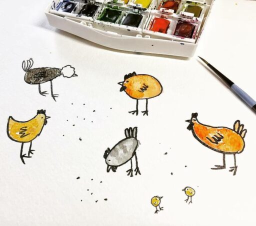 Chicken Doodles - Watercolor Illustrated