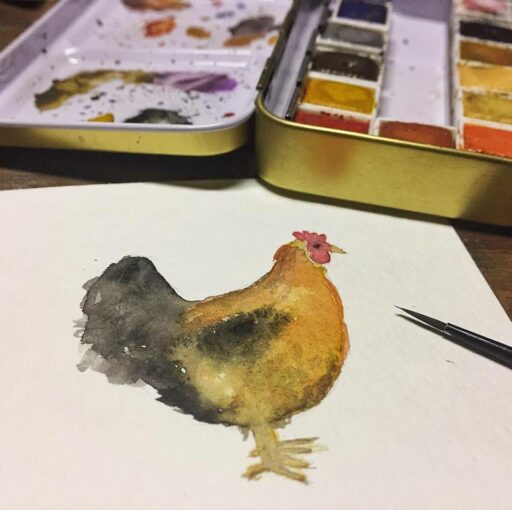 Chicken Watercolor Painting - Tiny Painting 