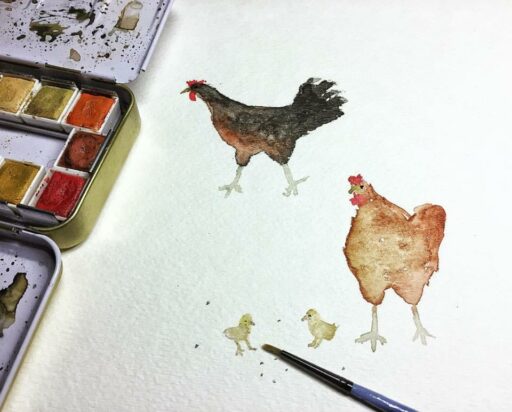 watercolor chickens - Week 13 of 14 of my daily painting 365 project. #365project 