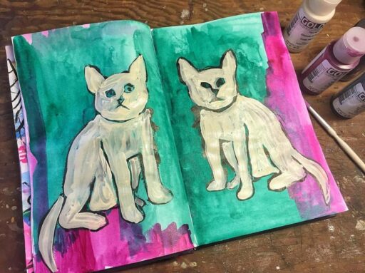 Cat painting in my art journal - Week 13 of 14 of my daily painting 365 project. #365project