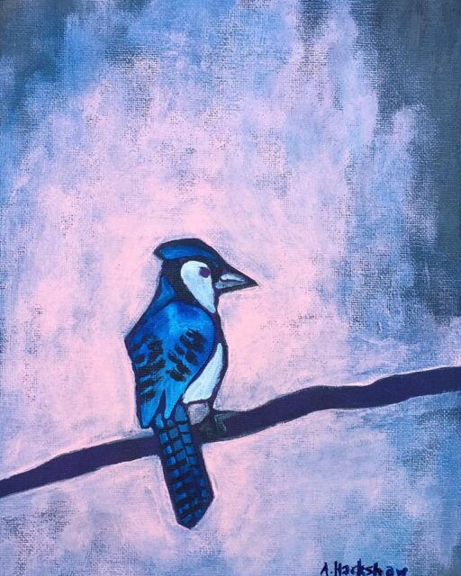 Blue Jay Bird Painting - Red Hen Chicken Painting - Artist: Ashley Hackshaw / Lil Blue Boo