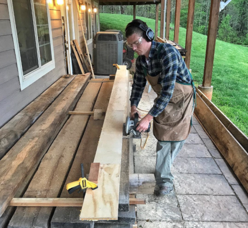 Planing curly maple for subfloor in farmhouse