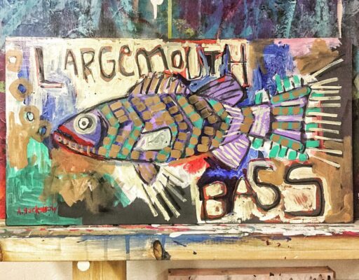 Large Mouth Bass Painting - Basquiat style