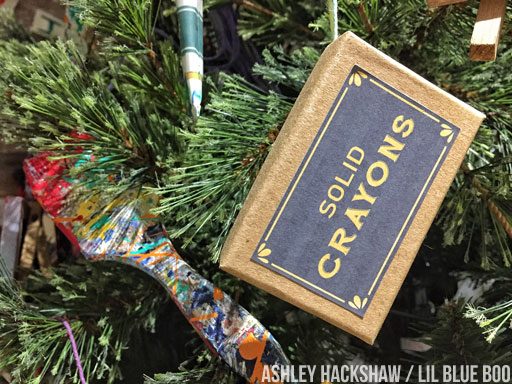 DIY christmas tree ornament ideas - art supply themed