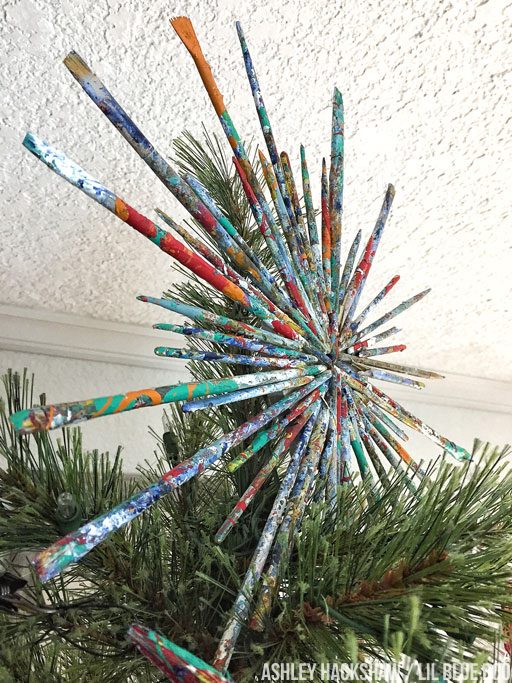 Christmas Tree Topper made from paintbrushes - paint brush starburst - vintage art supplies 