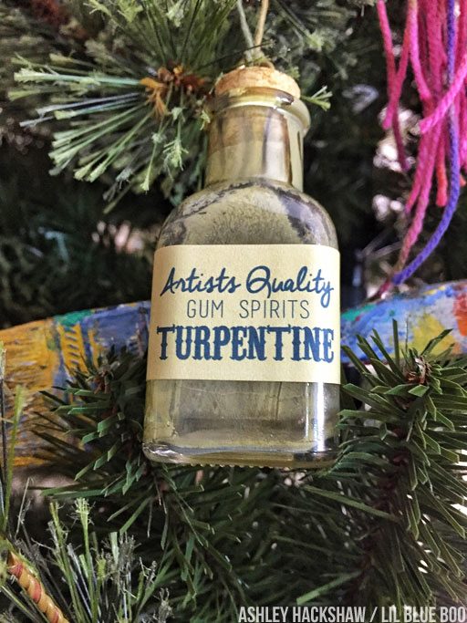 DIY christmas tree ornament ideas - art supply themed