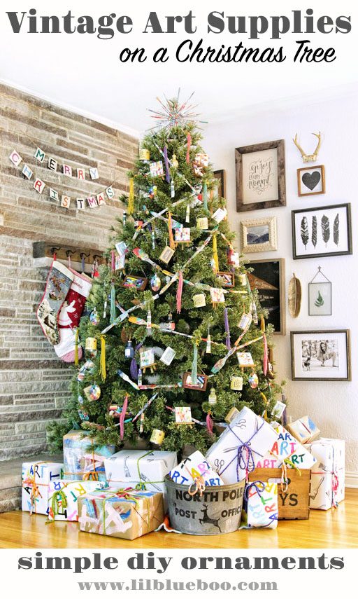 Vintage Art Supplies on a Christmas Tree - Michaels Makers Dream Tree Challenge - Art Supply Tree 