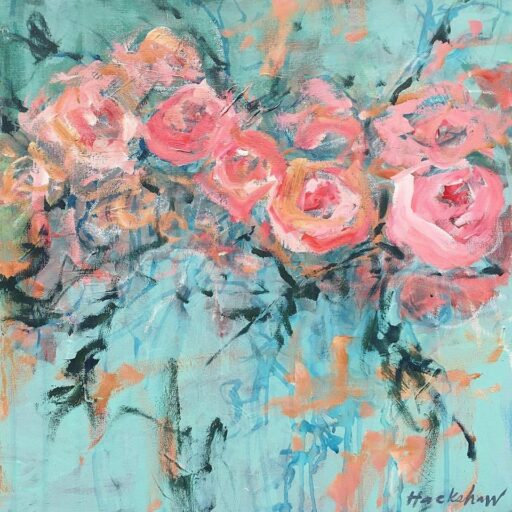 "Up the Winding Staircase" Acrylic on 20" x 20" Canvas Available on Etsy - Floral Painting by Ashley Hackshaw / Lil Blue Boo 