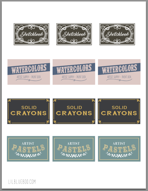 Printable vintage inspired art supply labels