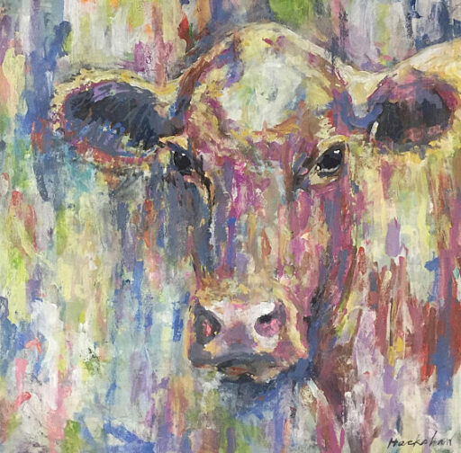 Small But Mighty Acrylic on 24" x 24" Canvas Available on Etsy - Cow Painting by Ashley Hackshaw / Lil Blue Boo 