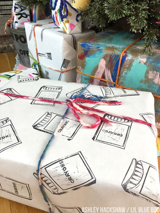 Handmade wrapping paper using stamps and paint