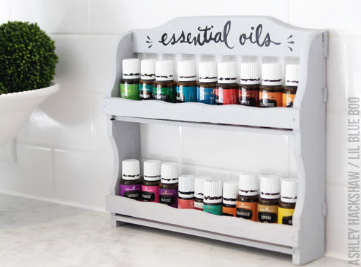 How to make and easy DIY essential oil holder shelf using an old spice rack - Essential Oil Display - #MichaelsMakers #MakeItWithMichaels