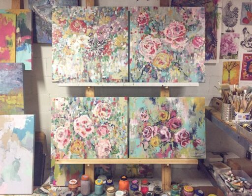 Floral Painting - Art Studio Wall Easel System - Artist Ashley Hackshaw / Lil Blue Boo