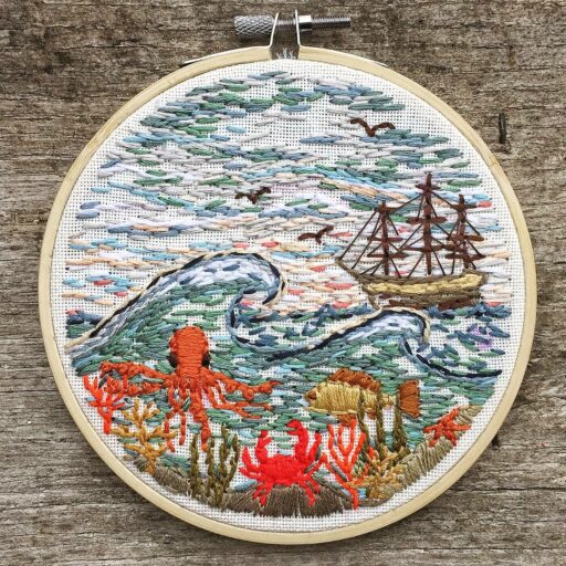 Travel Embroidery - New England Inspired Stitch Work - Embroidery Art - things to do in the car 