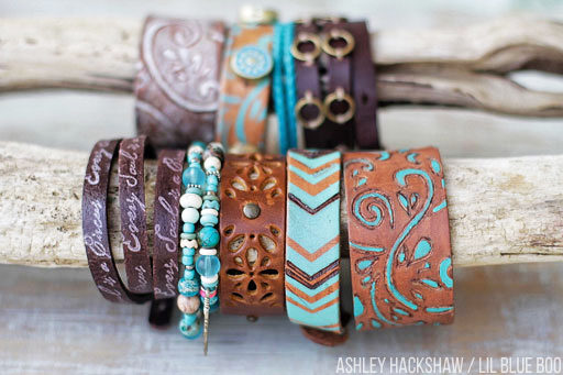 Festival Inspired Leather Jewelry - Wood Burned Cuffs and Bracelets