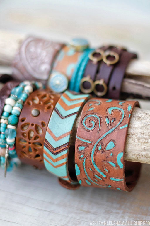 Festival Inspired Leather Jewelry - Wood Burned Cuffs and Bracelets