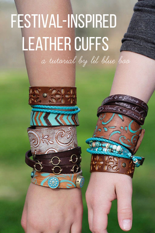 Festival Inspired Leather Jewelry - Bohemian Wood Burned Cuffs and Bracelets - Make these DIY leather cuffs and bracelets using pyrography, paint and beads. #michaelsmakers