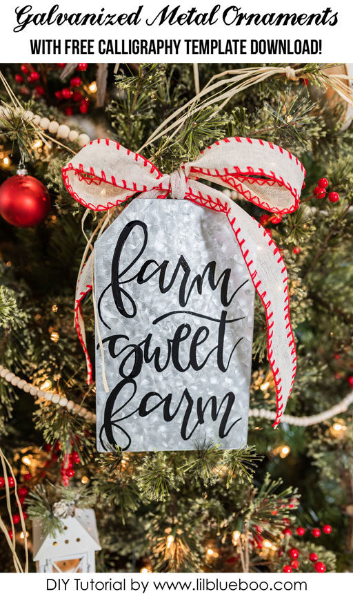 Galvanized Metal Tag Ornaments - Calligraphy Template Downloads - Farmhouse Tree Ideas 