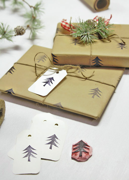 DIY Stamped Christmas Wrapping Paper made with an Eraser! - Ting