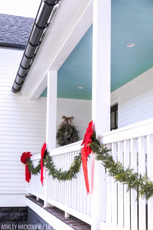 Farmhouse Porch Christmas Decor Ideas - Railing Garland 