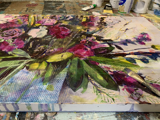 Large Floral Painting Progression - Painting Tools and Process - Art by Ashley Hackshaw 